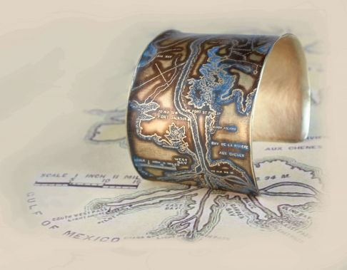 Mississippi River Etched Cuff Bracelet by Brandi Couvillion | Brass; Copper Mississippi River Etched Cuff Bracelet